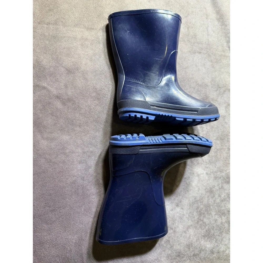 Navy Blue Toddler Rubber Rain Boots Waterproof Mid Calf Size 5-6